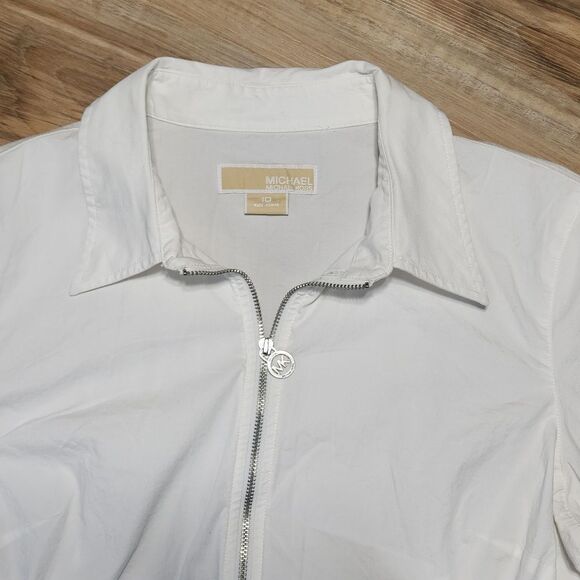 💜Michael Kors White Zippered Front Long Sleeve Top Size 10 - Picture 3 of 10